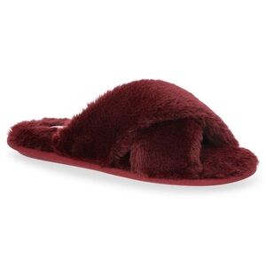 Joyspun Wine Burgundy Faux Fur X Band Women's Slippers